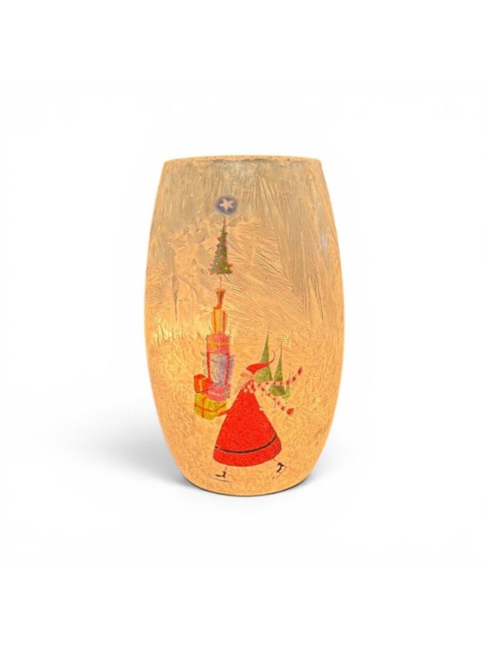 Handcrafted Frosted Glass Christmas Vase With LED Light Festive Santa  & Gifts D